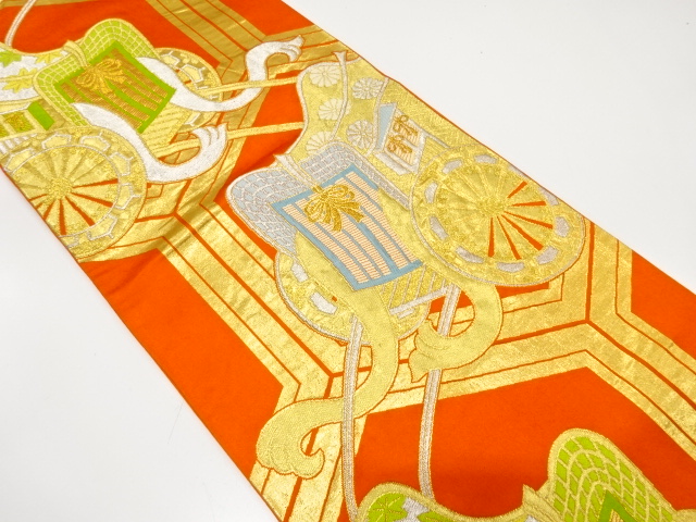 アンティーク　御所車に亀甲模様織り出し袋帯（着用可）